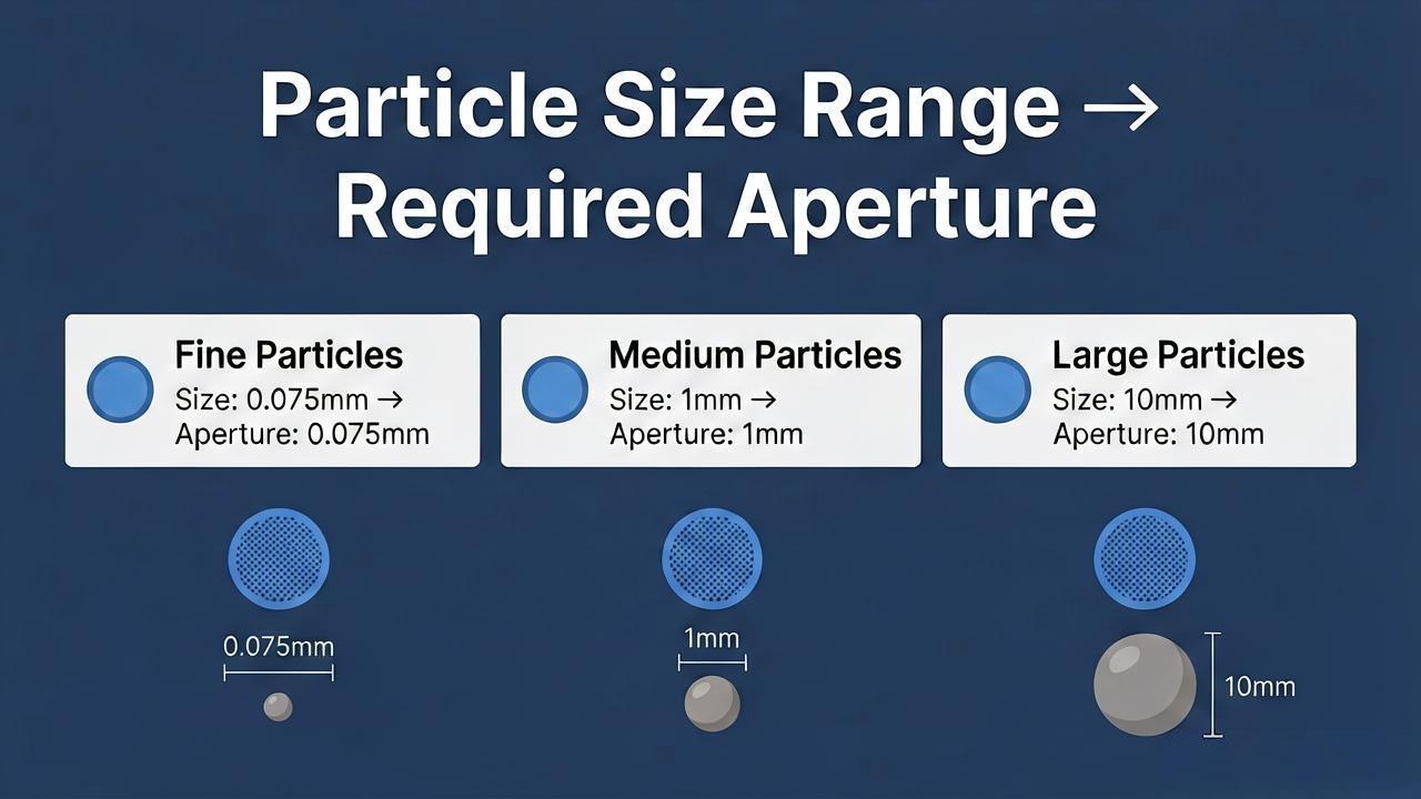 Particle size range and required aperture selection for ASTM sieve testing