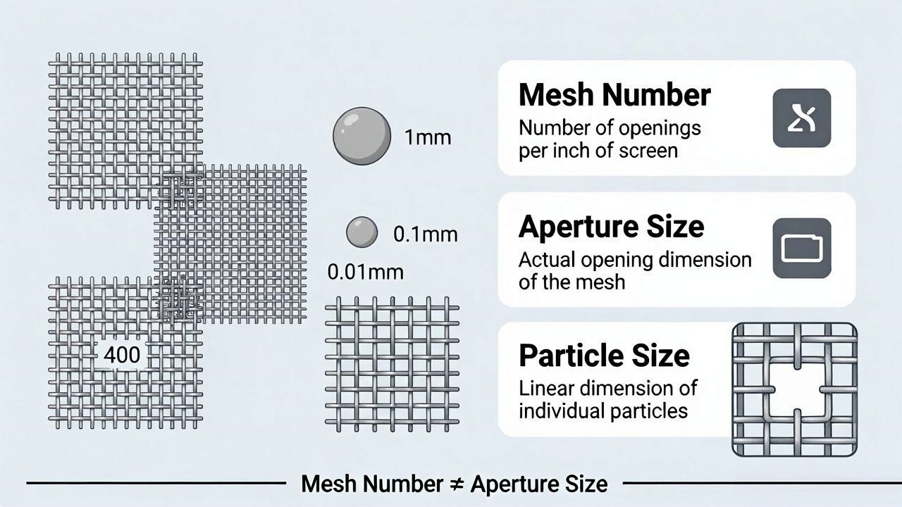 Mesh number aperture size and particle size comparison