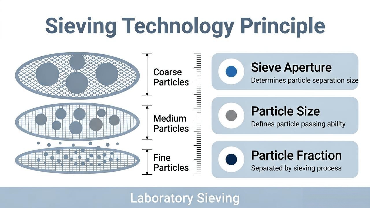 Particle size separation through different sieve apertures