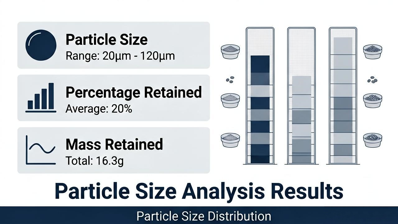 Particle size distribution analysis results from sieve testing
