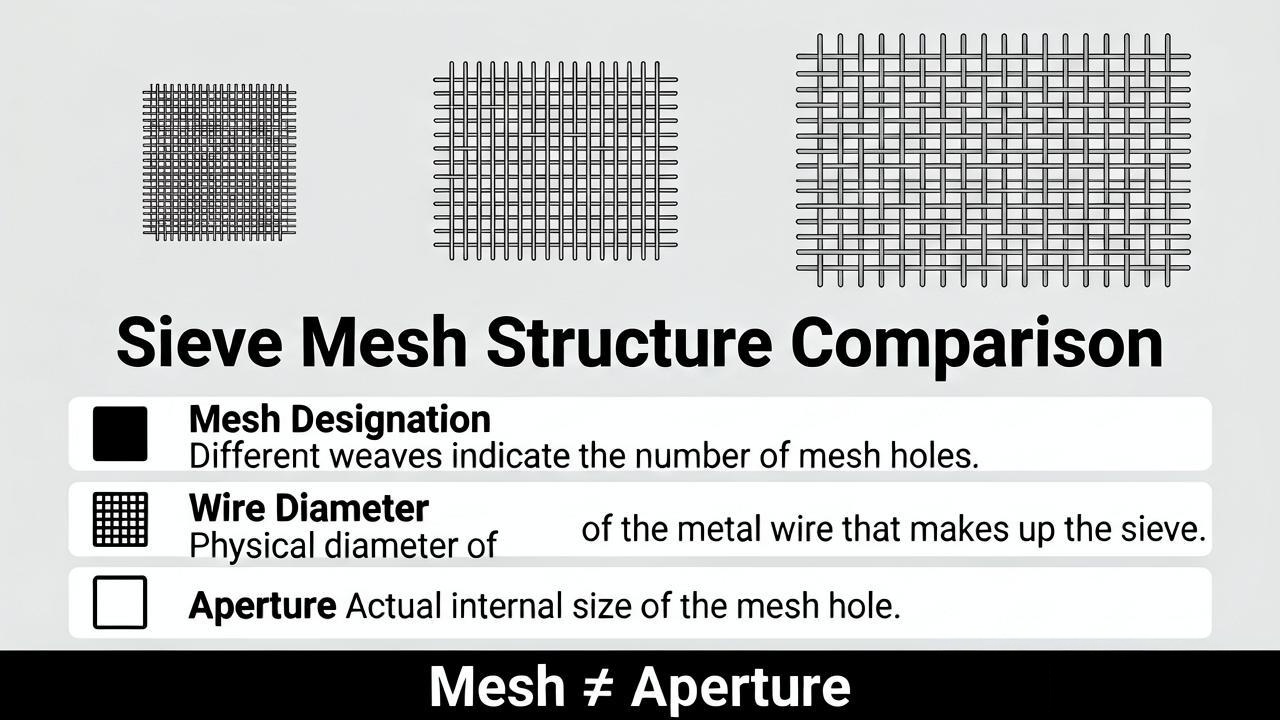 Mesh and aperture relationship in woven wire sieve mesh