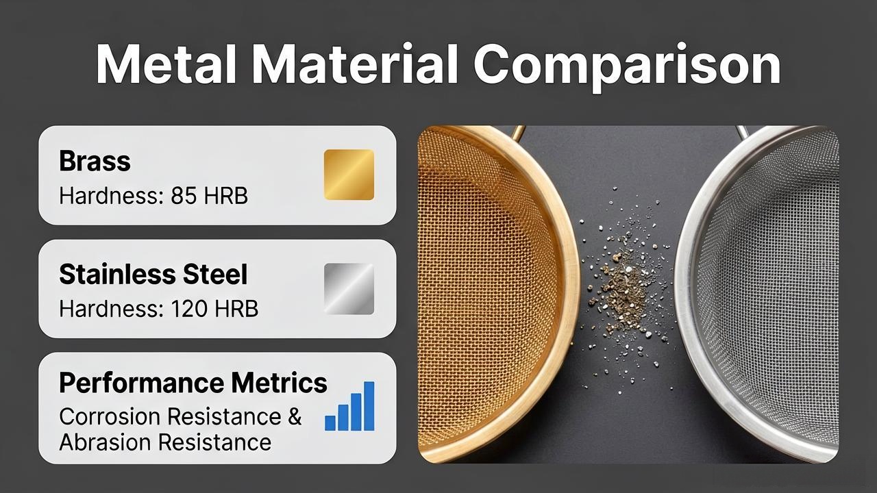Brass and stainless steel materials for laboratory test sieves