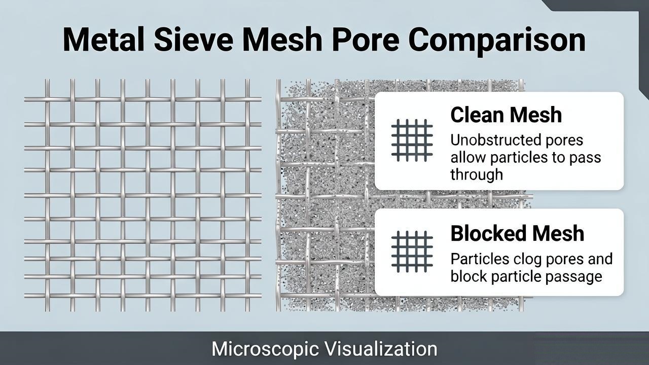 blocked and clean test sieve mesh apertures