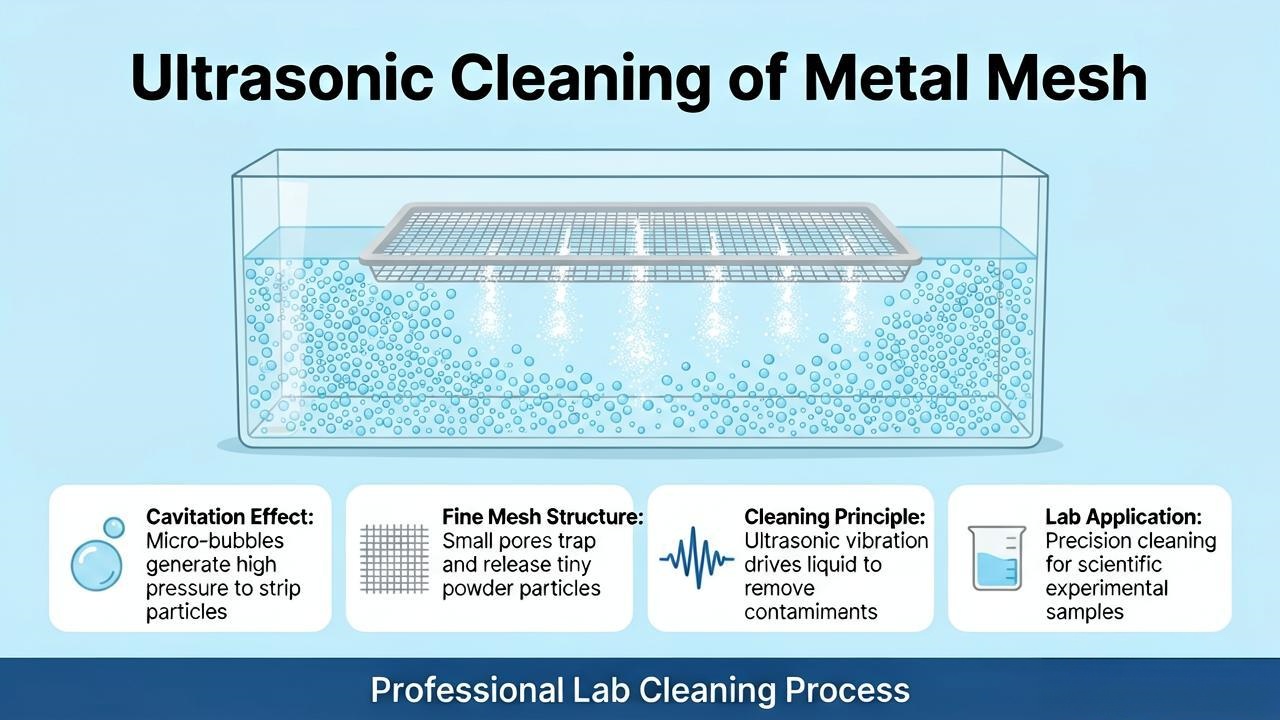 ultrasonic cleaning of fine mesh test sieve
