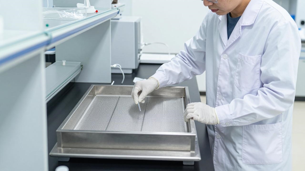drying and inspecting laboratory test sieve mesh