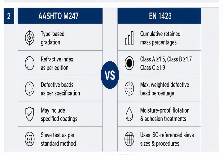 AASHTO M247 vs EN 1423 road marking glass bead specifications