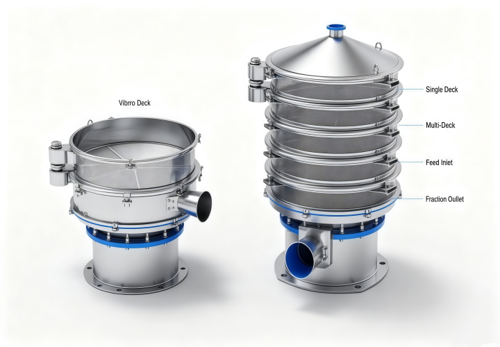 Ultrasonic deblinding system for fine powder screening, prevent mesh blinding