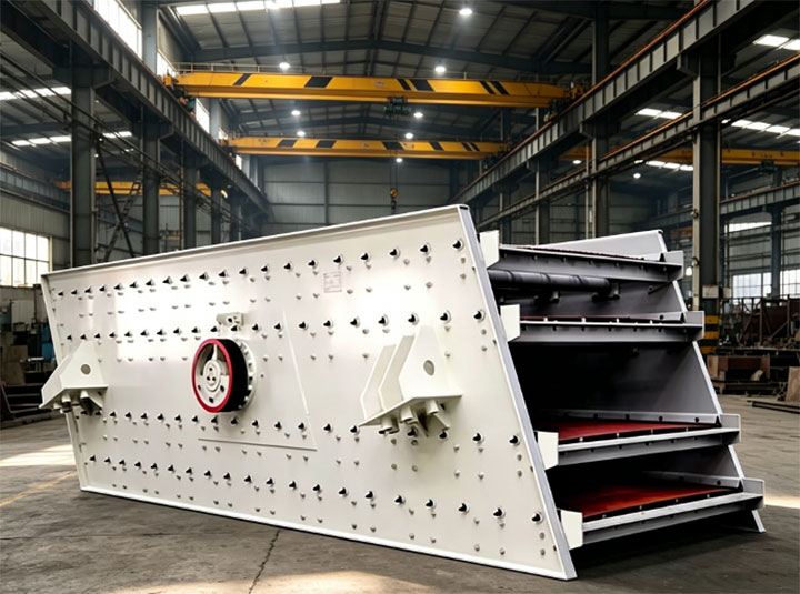 Heavy-duty multi-deck shaker screen for topsoil, featuring a red vibratory drive and multiple tensioned decks, designed for high-volume dry, rocky, and sandy loam processing.