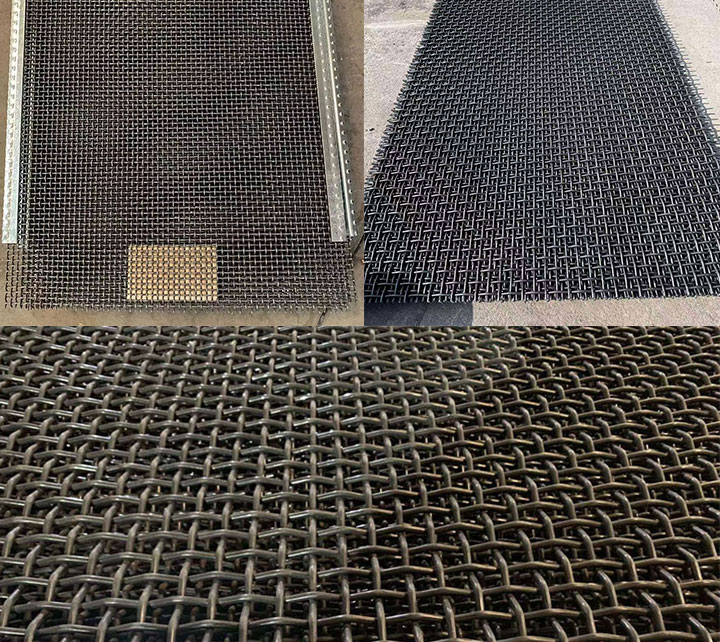 A comparison chart showing the mesh aperture sizes of metal screens for industrial composting vibrating screens, illustrating the different weave structures of fine and coarse screens.