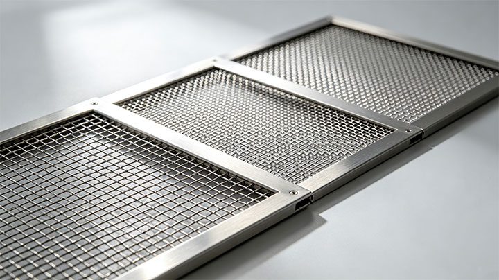 A framed stainless steel vibrating screen mesh panel, showing the woven structure and aperture specifications for accurate mesh selection beyond the mesh number.