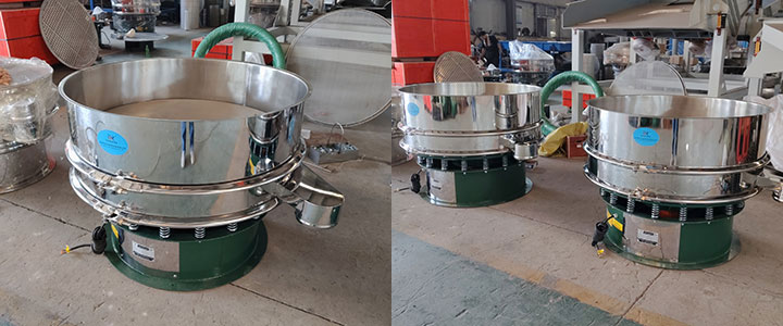 Multiple stainless steel vibrating screen machines of different specifications in a factory, illustrating the choice between standard and custom screen mesh specifications.