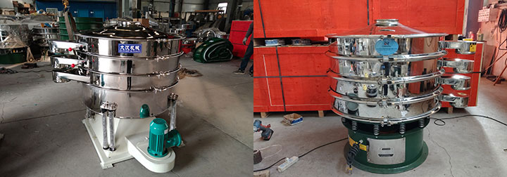 Side-by-side comparison of tumbler and vibratory screening machines for powder classification.